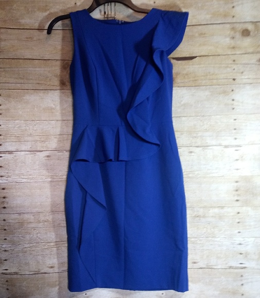 Calvin Klein Dresses & Skirts - Calvin Klein colbalt blue fitted ruffle dress